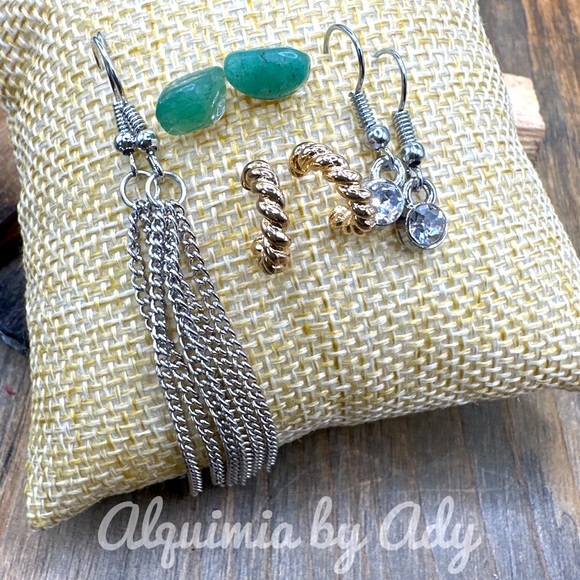 Alquimia Jewelry - AVENTURINE STATEMENT EARRINGS SET FRINGE